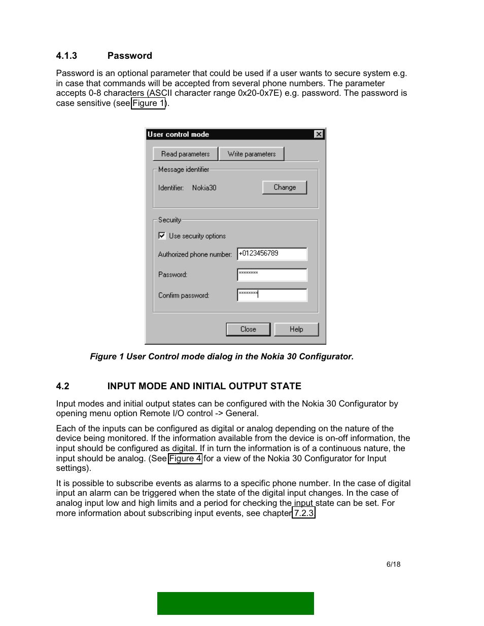 Password, Input mode and initial output state | Nokia 30 User Manual | Page 8 / 20