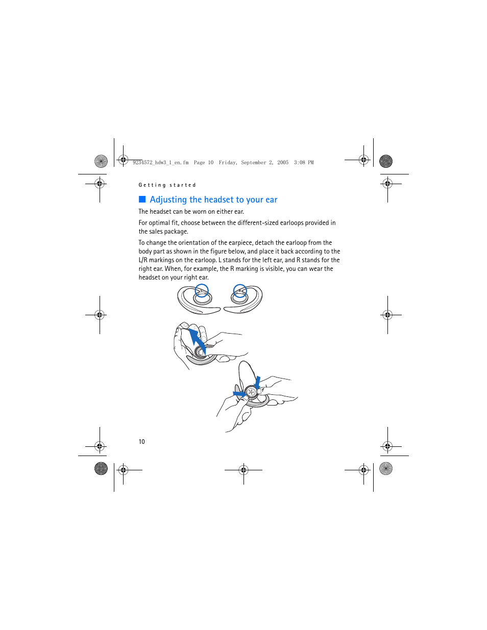 Adjusting the headset to your ear | Nokia HDW-3 User Manual | Page 10 / 80