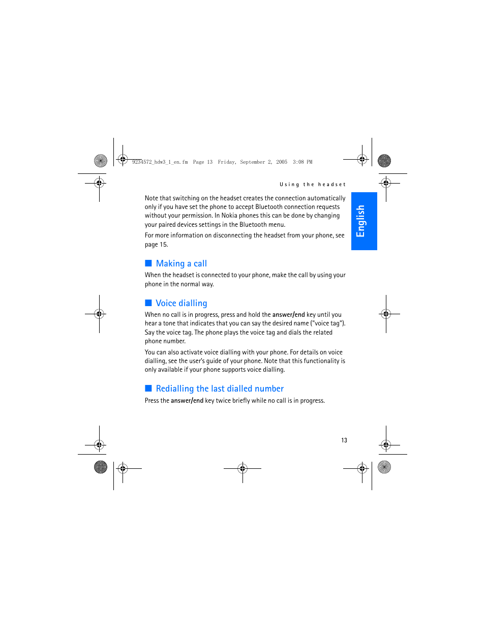 English | Nokia HDW-3 User Manual | Page 13 / 80