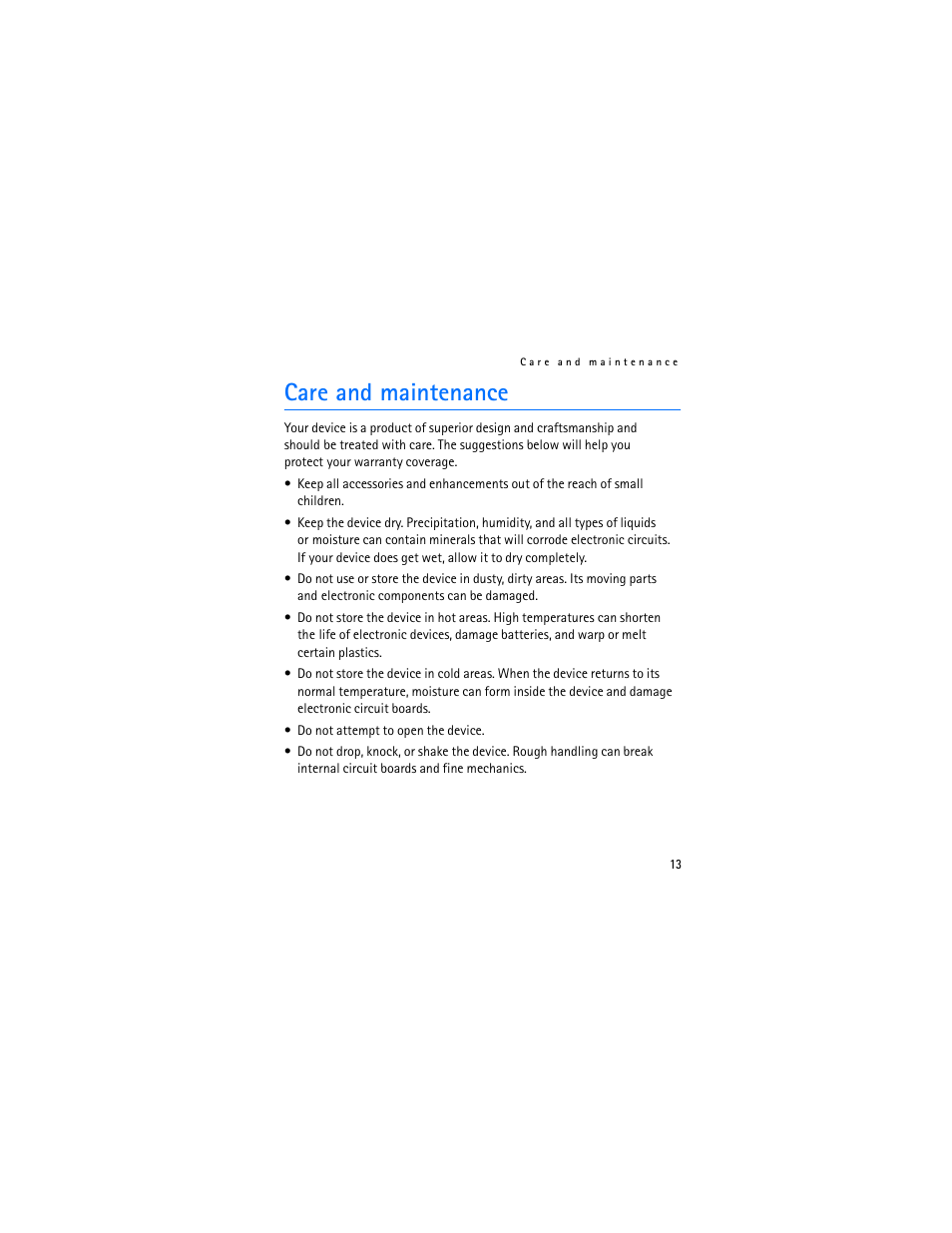 Care and maintenance | Nokia BH-600 User Manual | Page 13 / 64