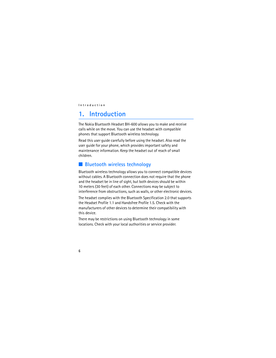 Introduction, Bluetooth wireless technology | Nokia BH-600 User Manual | Page 6 / 64