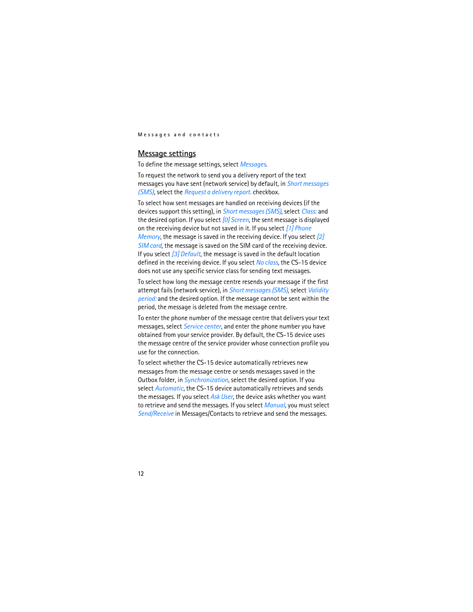 Message settings, Message settings”, p. 12 | Nokia 9216562 User Manual | Page 12 / 16