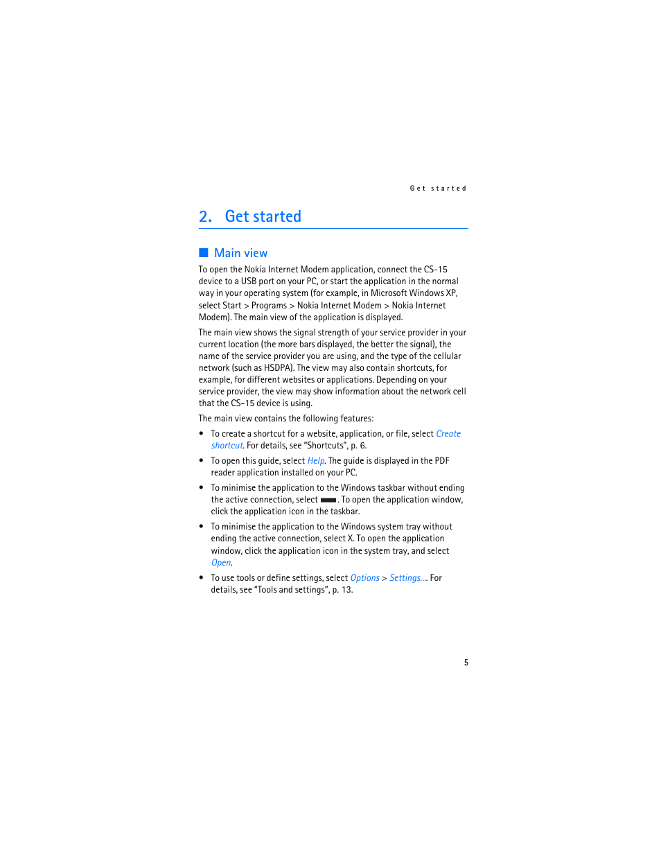 Get started, Main view | Nokia 9216562 User Manual | Page 5 / 16