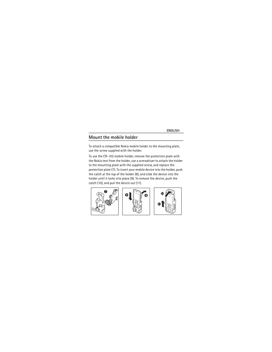 Mount the mobile holder | Nokia CR-102 User Manual | Page 6 / 32