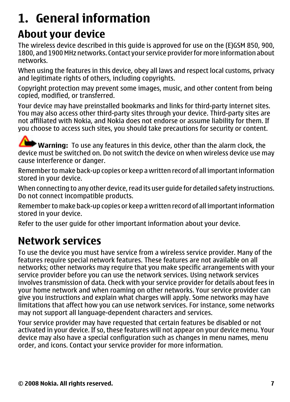 General information, About your device, Network services | Nokia XpressMusic 5130 User Manual | Page 7 / 74