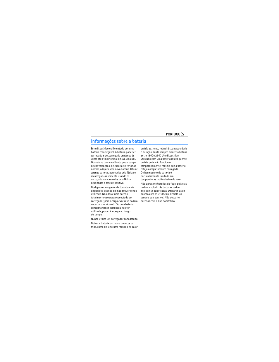 Informações sobre a bateria | Nokia BH-302 User Manual | Page 30 / 42