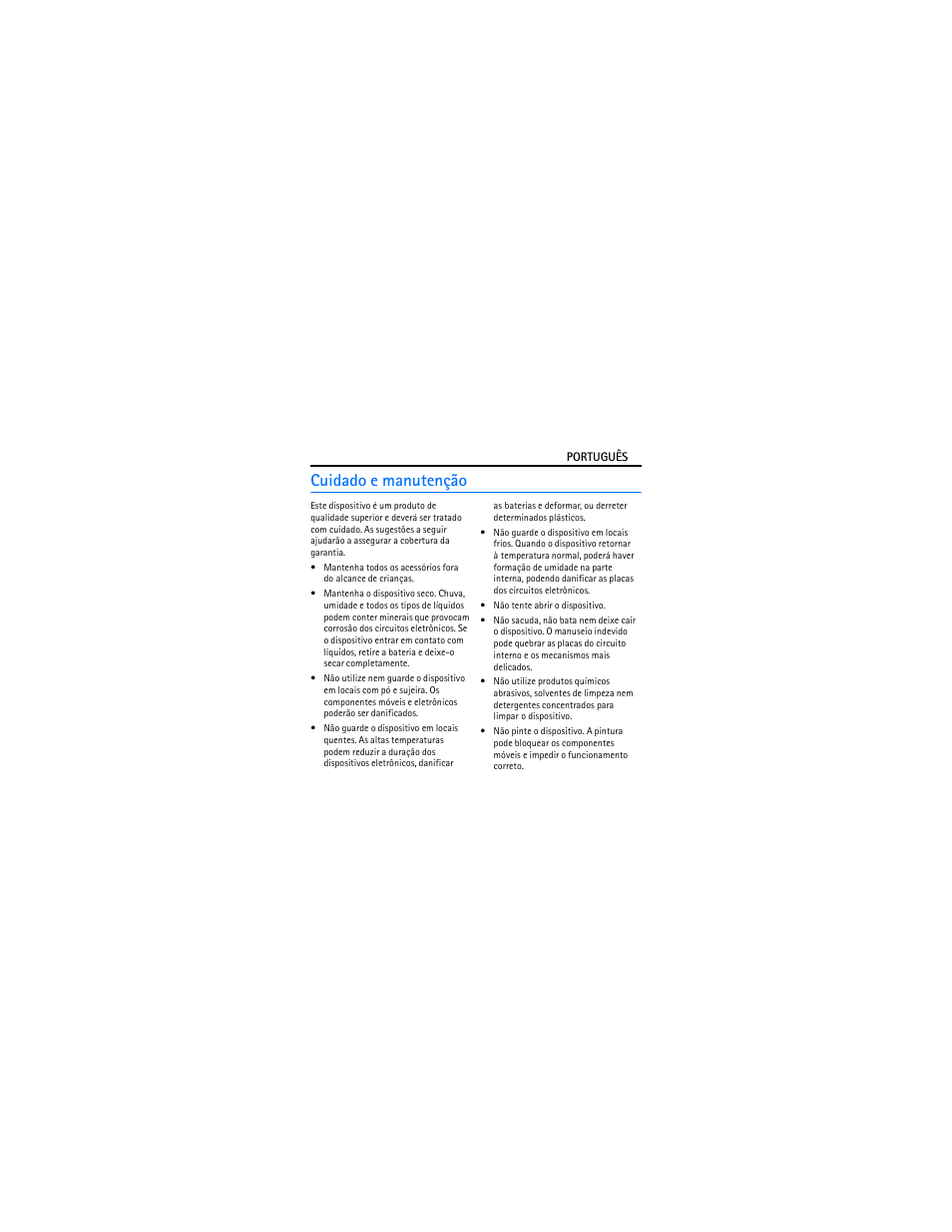 Cuidado e manutenção | Nokia BH-302 User Manual | Page 31 / 42