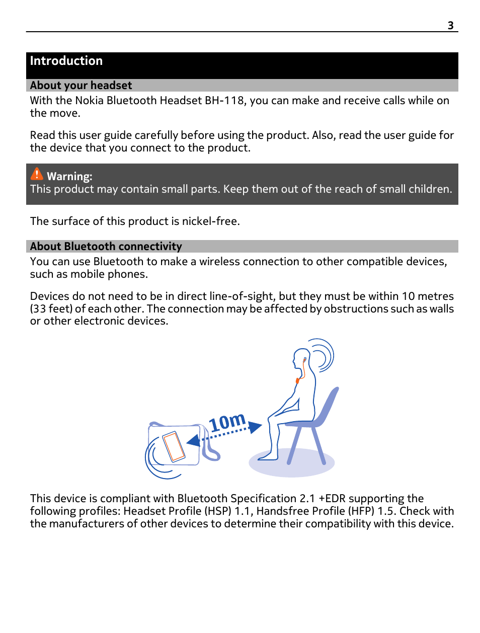 Introduction, About your headset, About bluetooth connectivity | Nokia BH-118 User Manual | Page 3 / 11