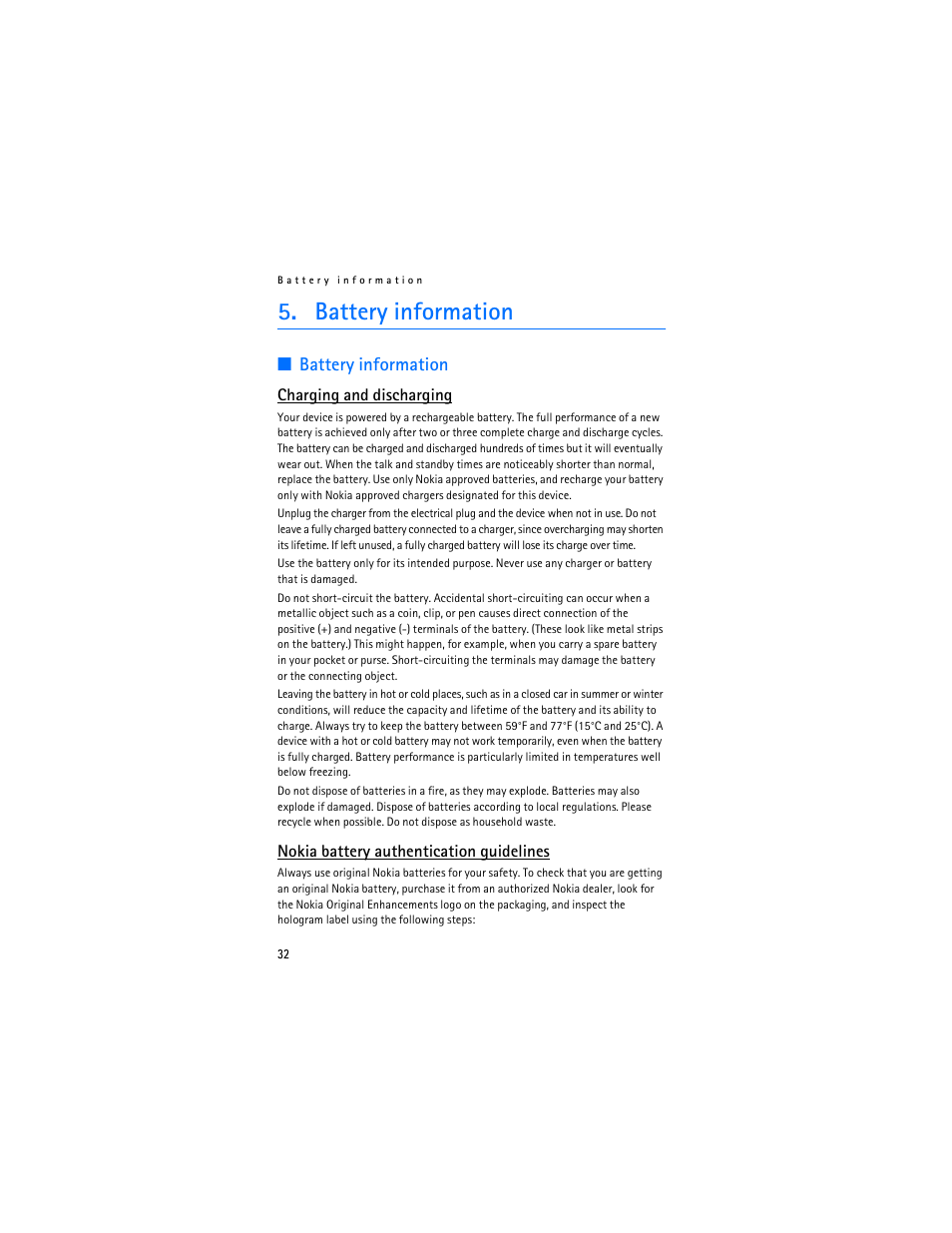 Battery information | Nokia 1600 User Manual | Page 33 / 89