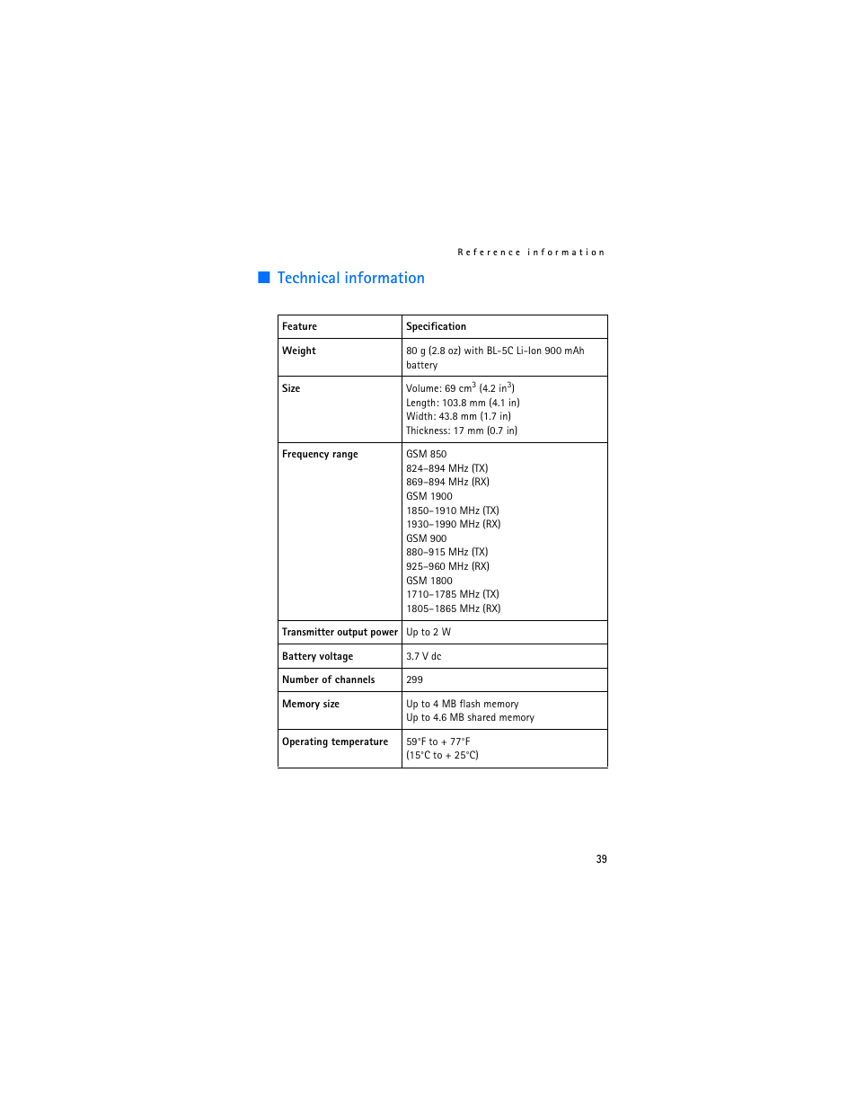 Technical information | Nokia 1600 User Manual | Page 40 / 89