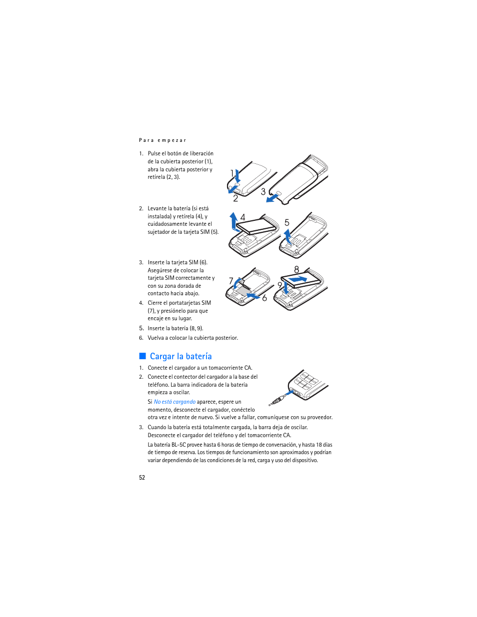 Cargar la batería | Nokia 1600 User Manual | Page 53 / 89