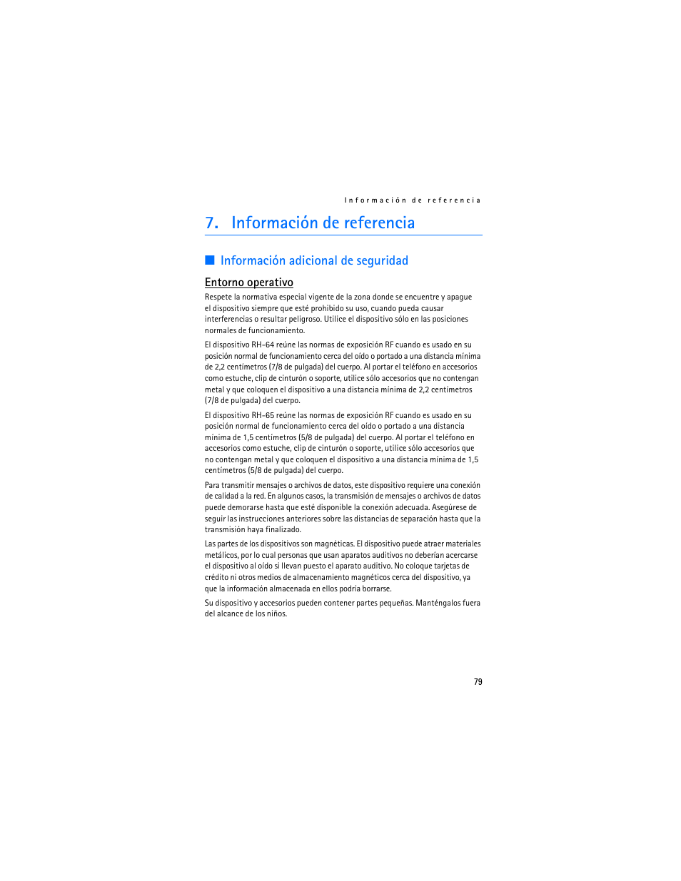 Información de referencia, Información adicional de seguridad | Nokia 1600 User Manual | Page 80 / 89