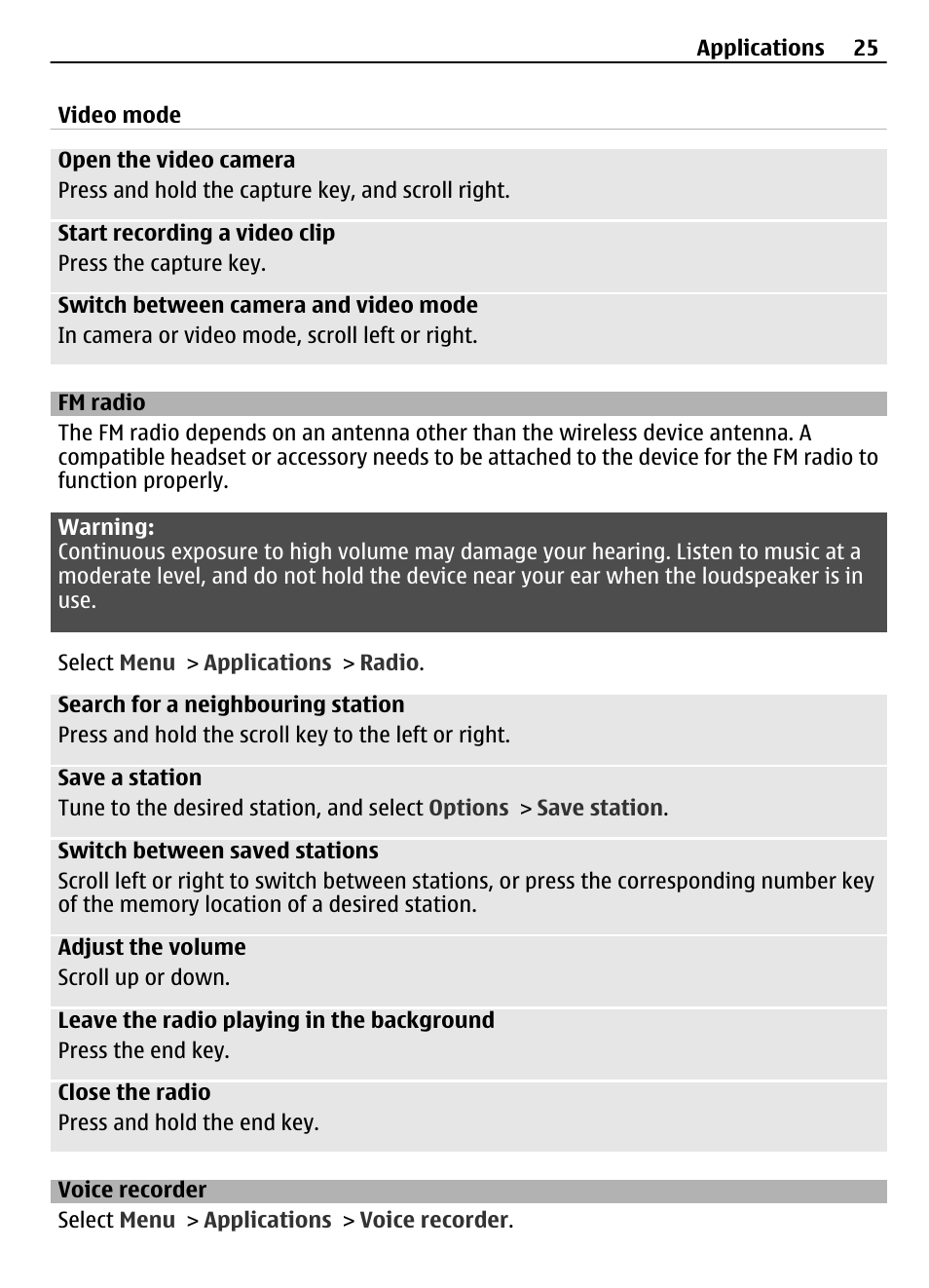 Fm radio, Voice recorder | Nokia 7230 User Manual | Page 25 / 38