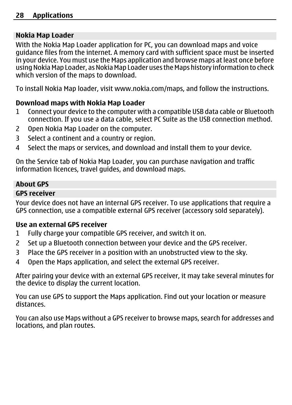 Nokia map loader, About gps, Gps receiver | Nokia 7230 User Manual | Page 28 / 38