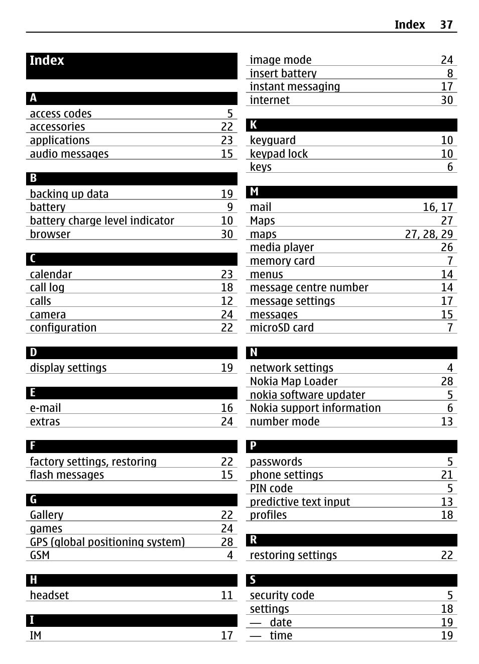 Index | Nokia 7230 User Manual | Page 37 / 38