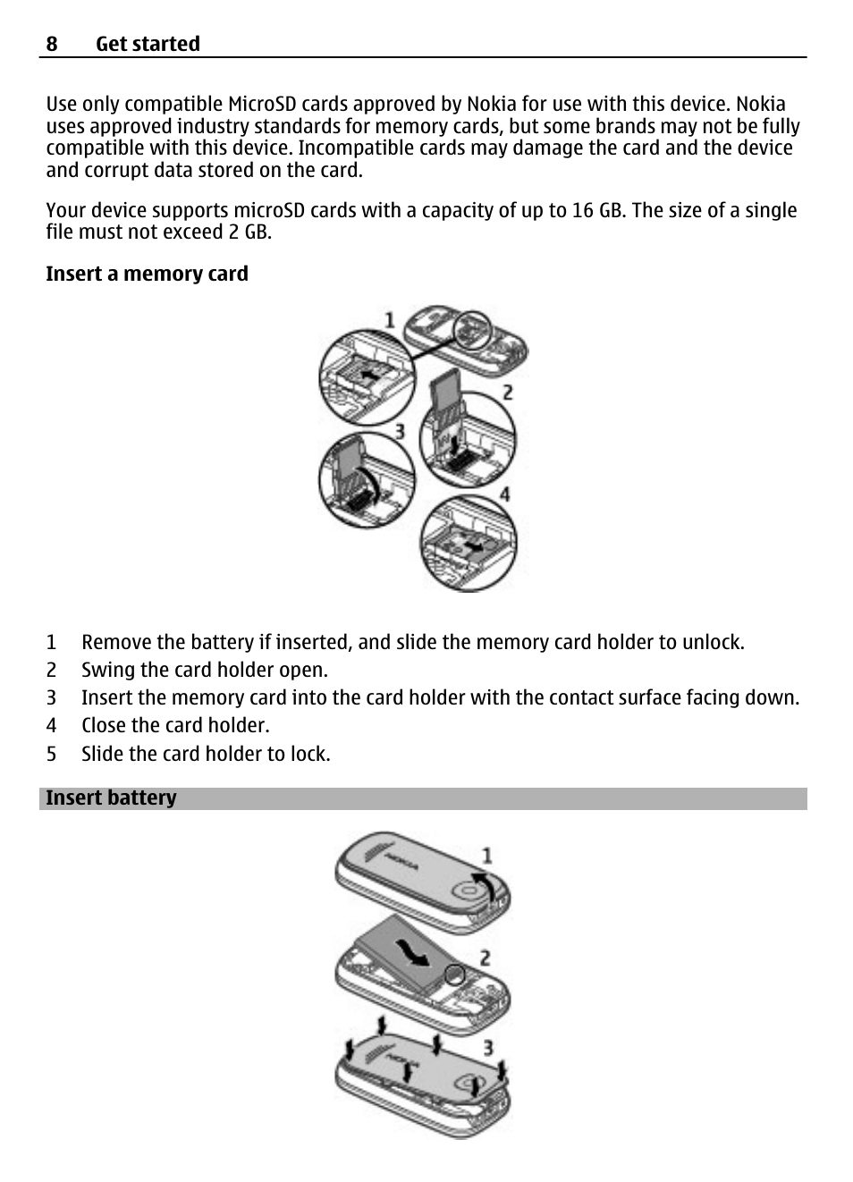 Insert battery | Nokia 7230 User Manual | Page 8 / 38