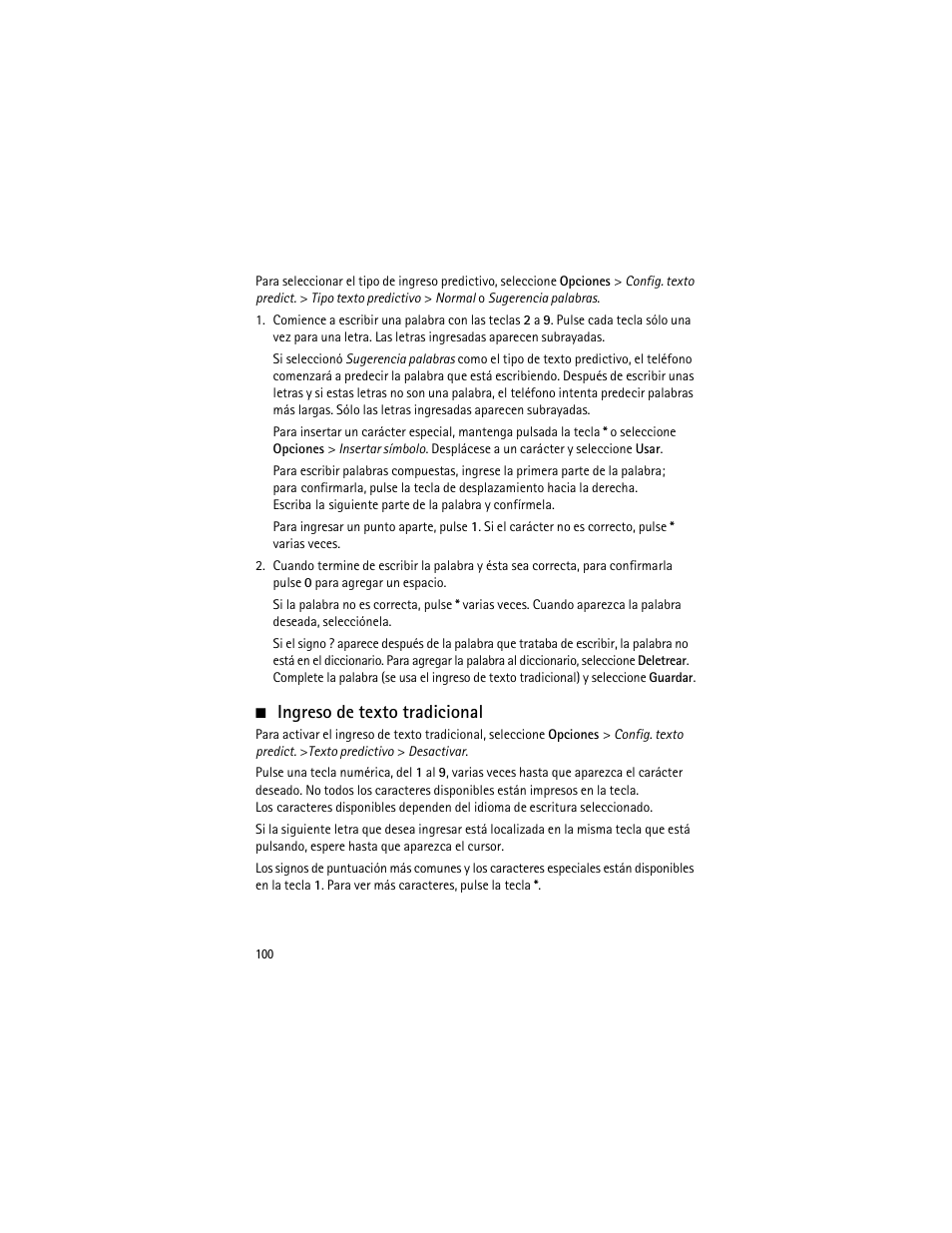 Ingreso de texto tradicional | Nokia 3555 User Manual | Page 101 / 161