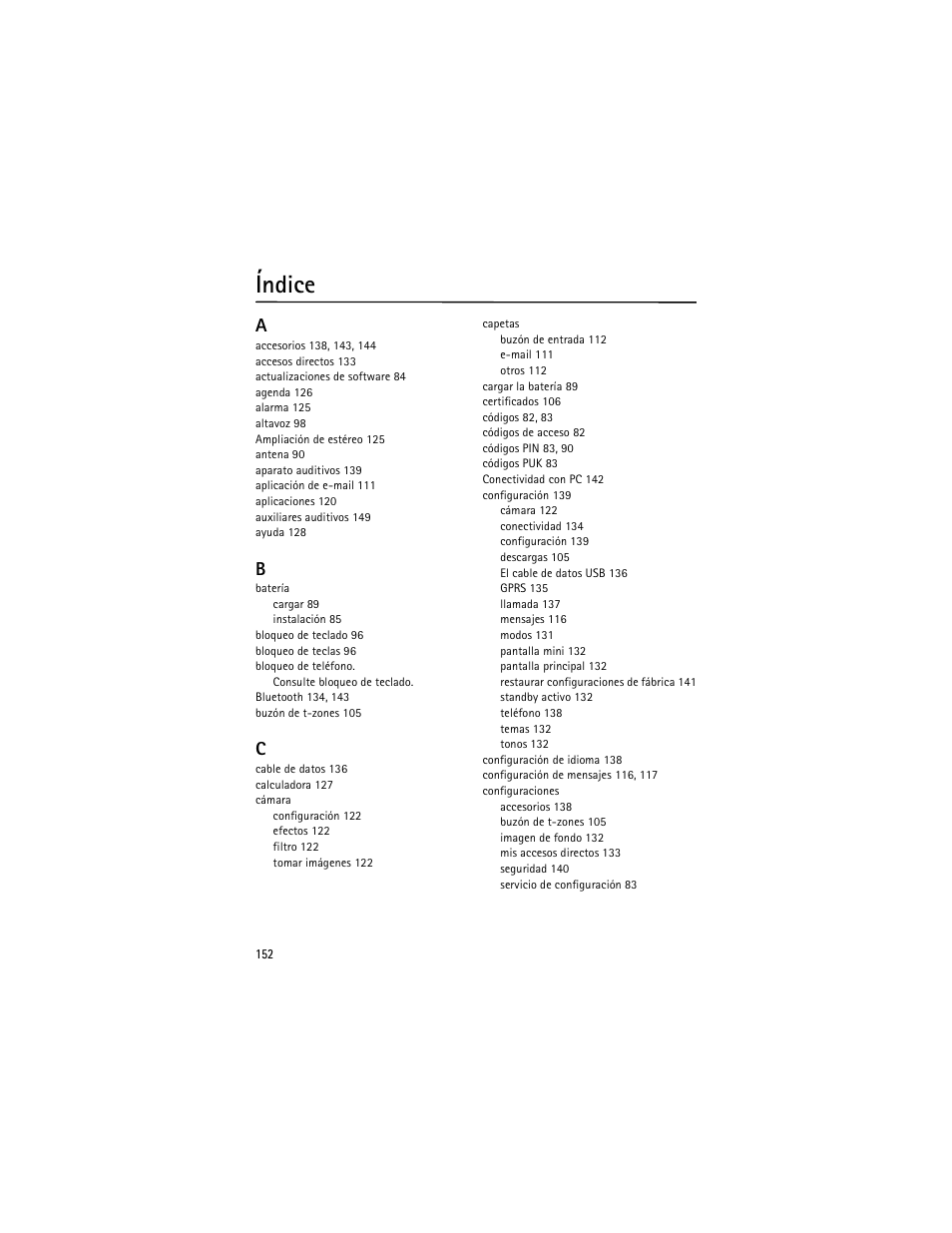 Índice | Nokia 3555 User Manual | Page 153 / 161