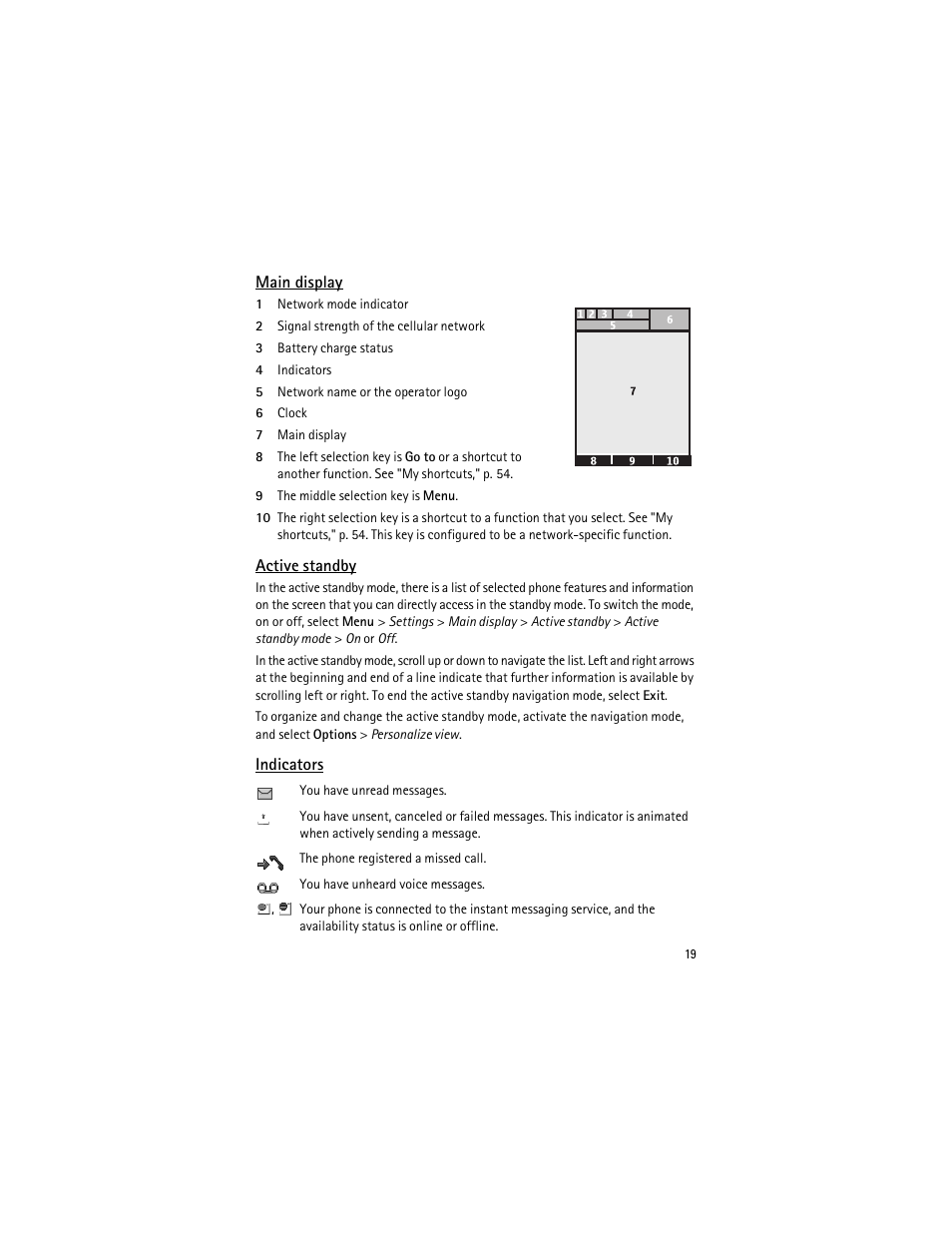 E "active standby | Nokia 3555 User Manual | Page 20 / 161