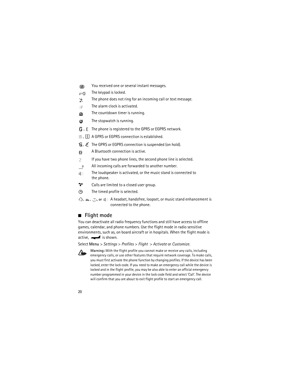 Flight mode | Nokia 3555 User Manual | Page 21 / 161