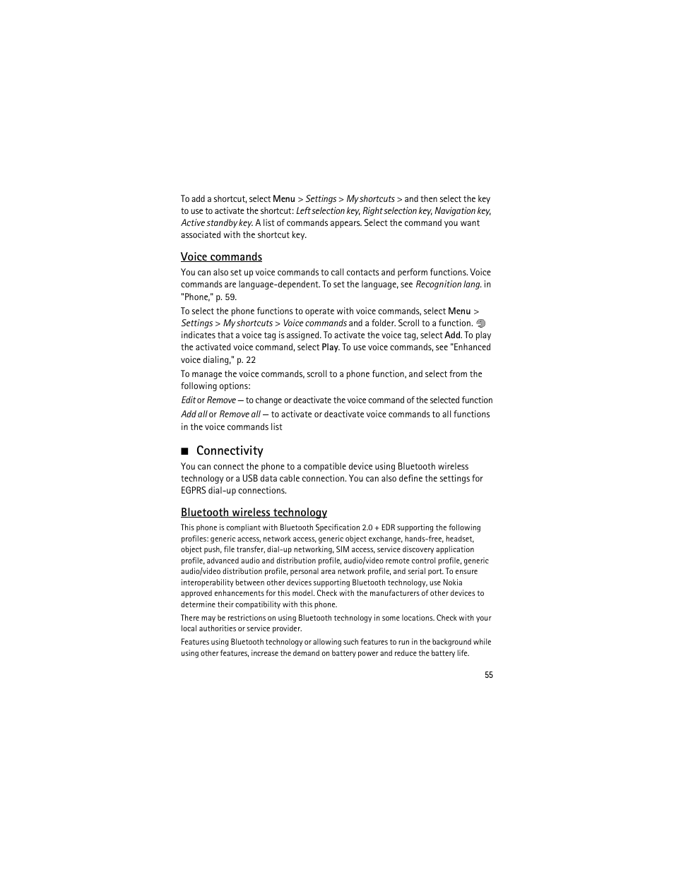 Connectivity, Voice commands | Nokia 3555 User Manual | Page 56 / 161