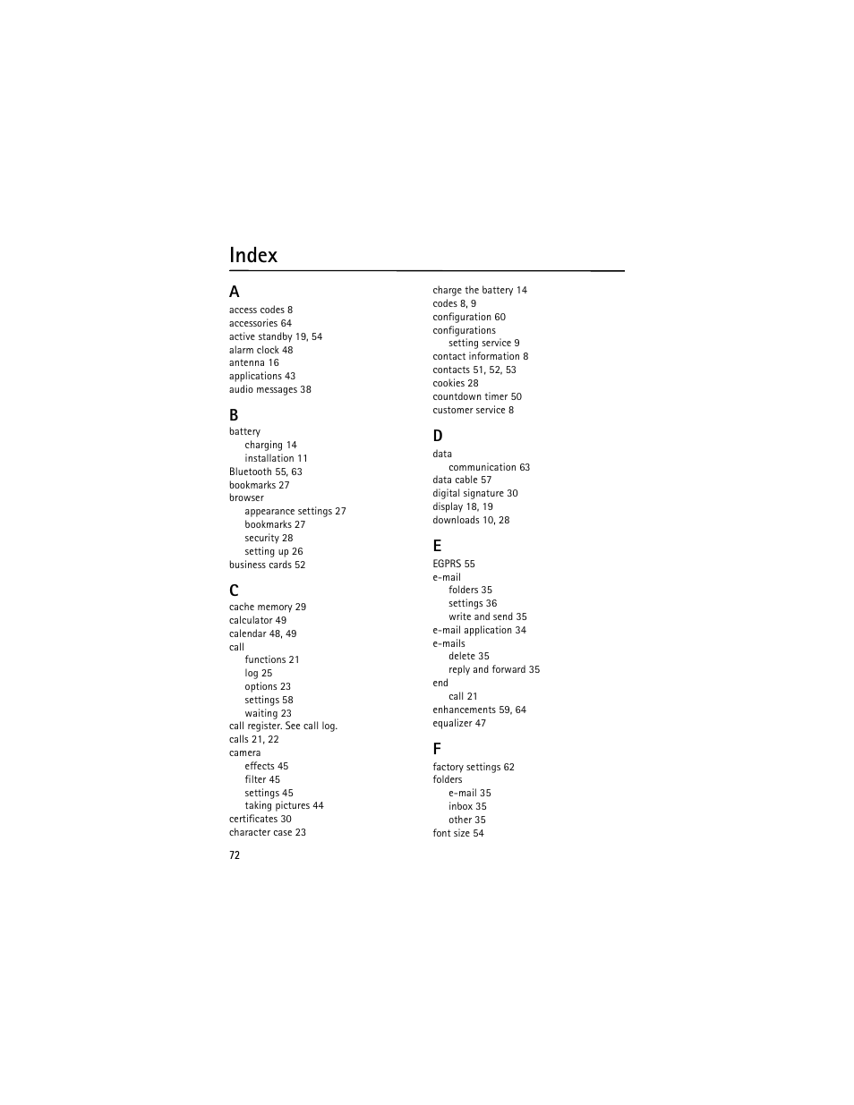 Index | Nokia 3555 User Manual | Page 73 / 161