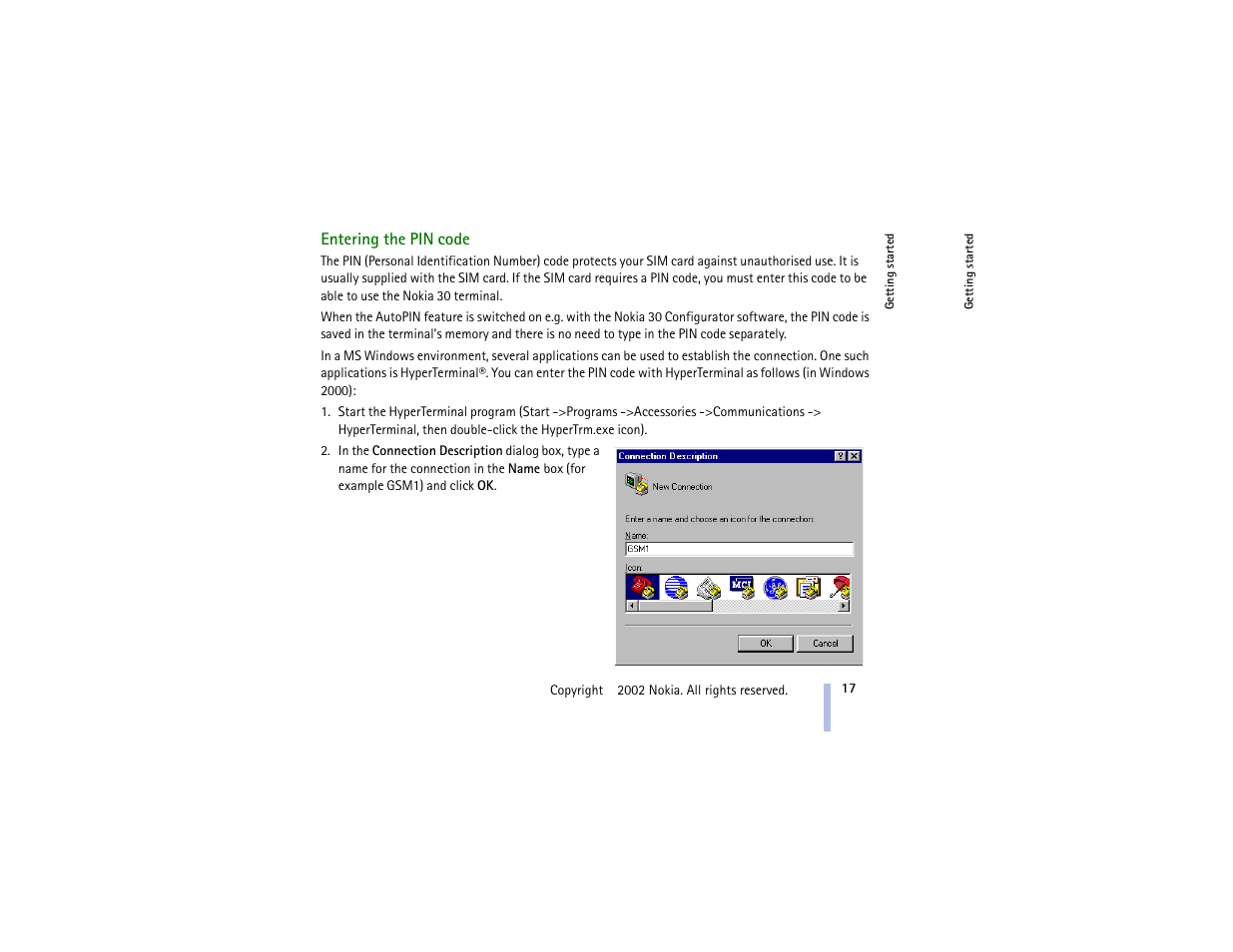 Entering the pin code, Entering the pin code a | Nokia 30 GSM User Manual | Page 17 / 56