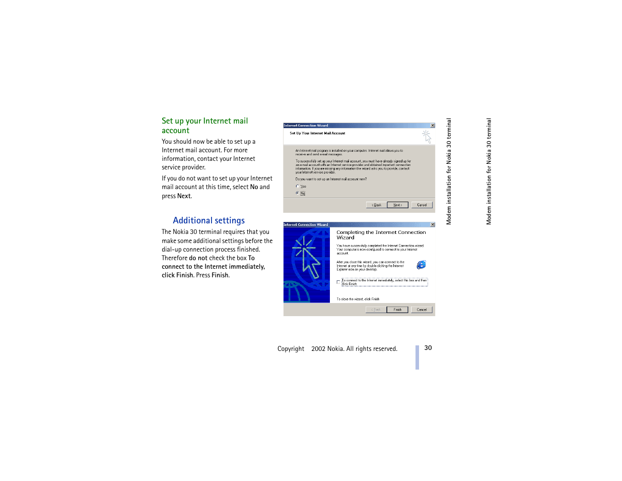 Set up your internet mail account, Additional settings | Nokia 30 GSM User Manual | Page 30 / 56