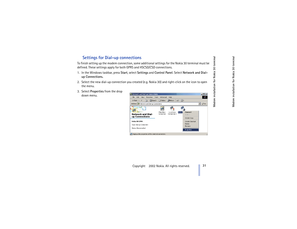 Settings for dial-up connections | Nokia 30 GSM User Manual | Page 31 / 56