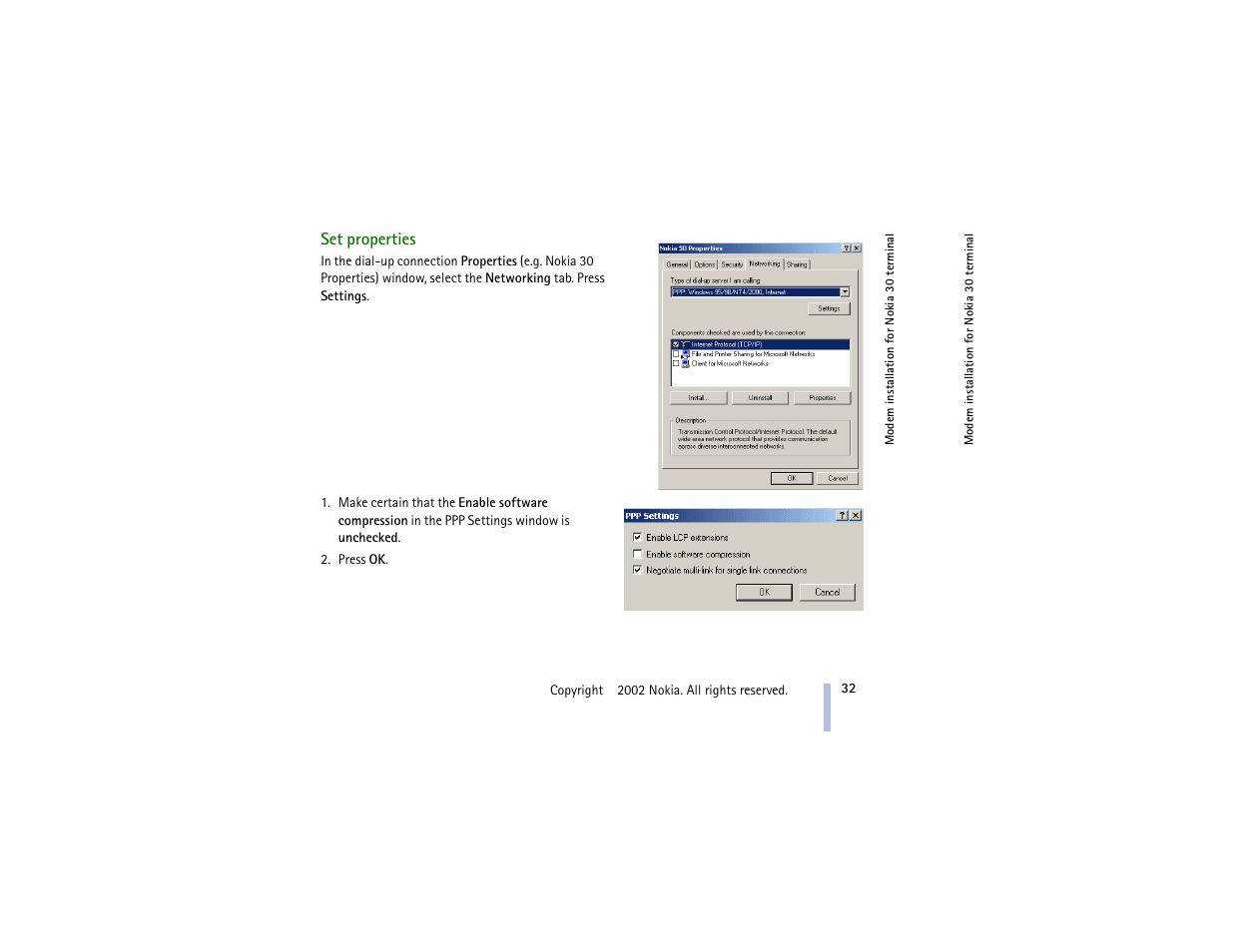 Set properties | Nokia 30 GSM User Manual | Page 32 / 56