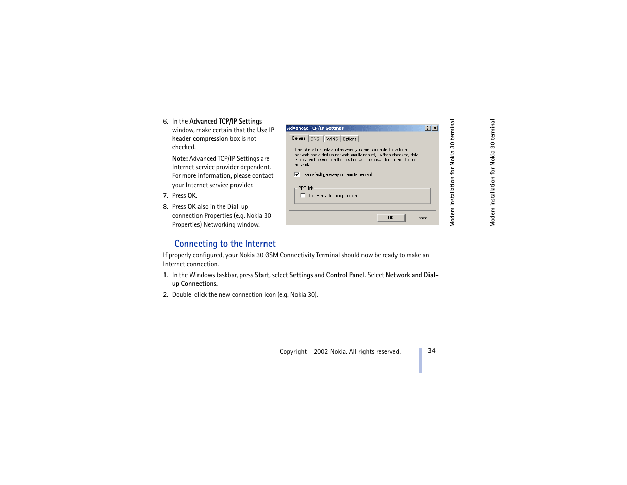 Connecting to the internet | Nokia 30 GSM User Manual | Page 34 / 56