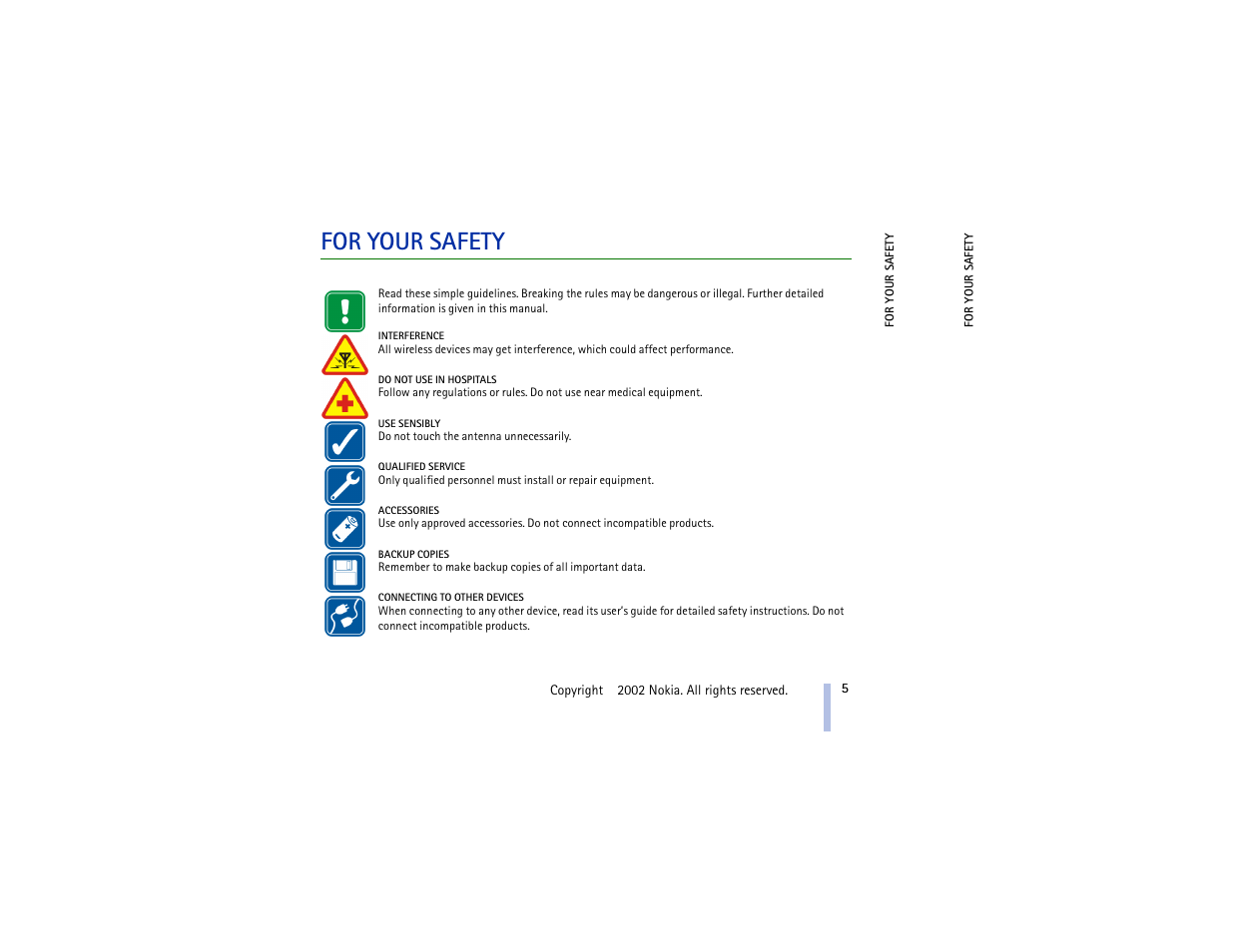 For your safety | Nokia 30 GSM User Manual | Page 5 / 56