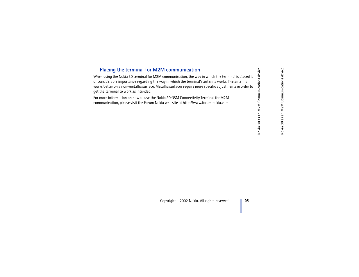 Placing the terminal for m2m communication | Nokia 30 GSM User Manual | Page 50 / 56