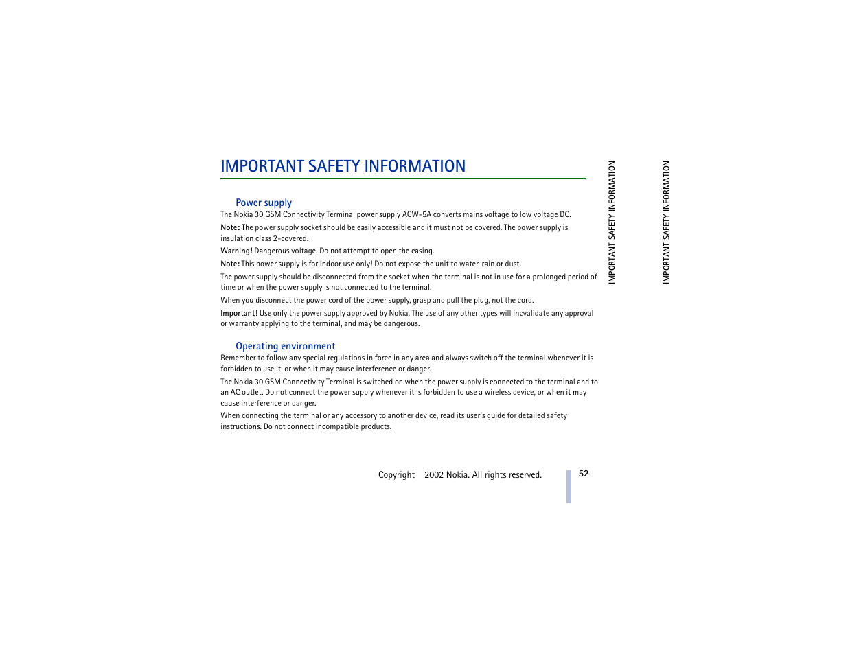 Important safety information | Nokia 30 GSM User Manual | Page 52 / 56