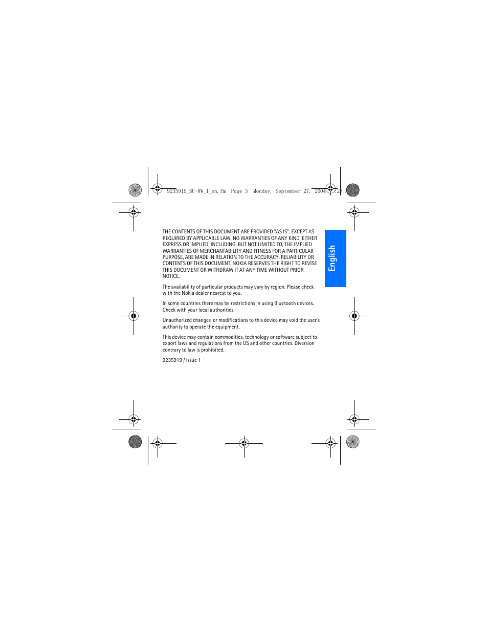 English | Nokia SU-8W User Manual | Page 3 / 34