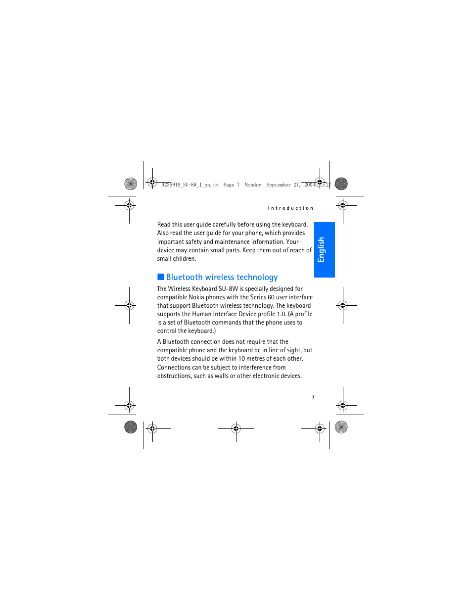 Bluetooth wireless technology | Nokia SU-8W User Manual | Page 7 / 34