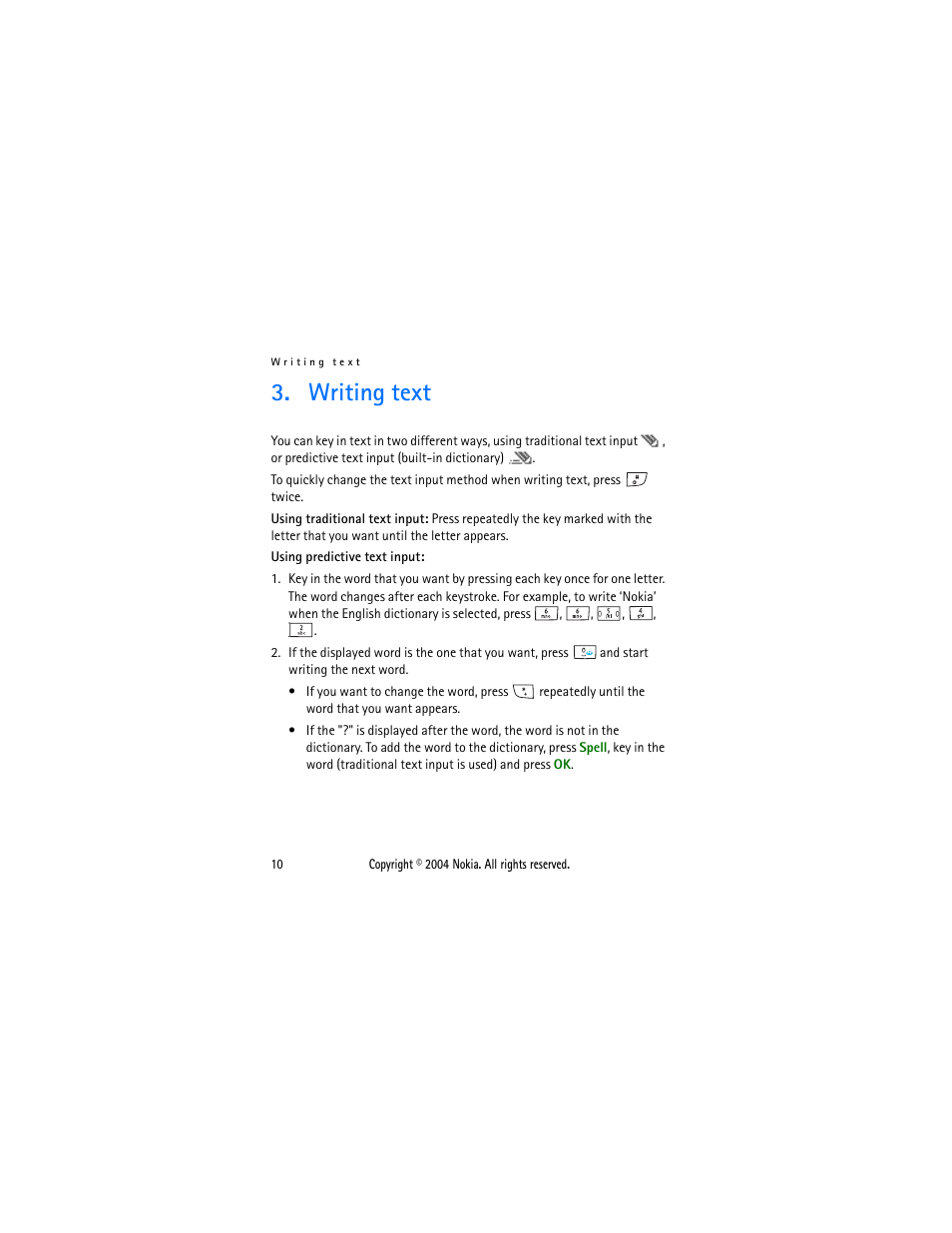 Writing text | Nokia 2650 User Manual | Page 25 / 106