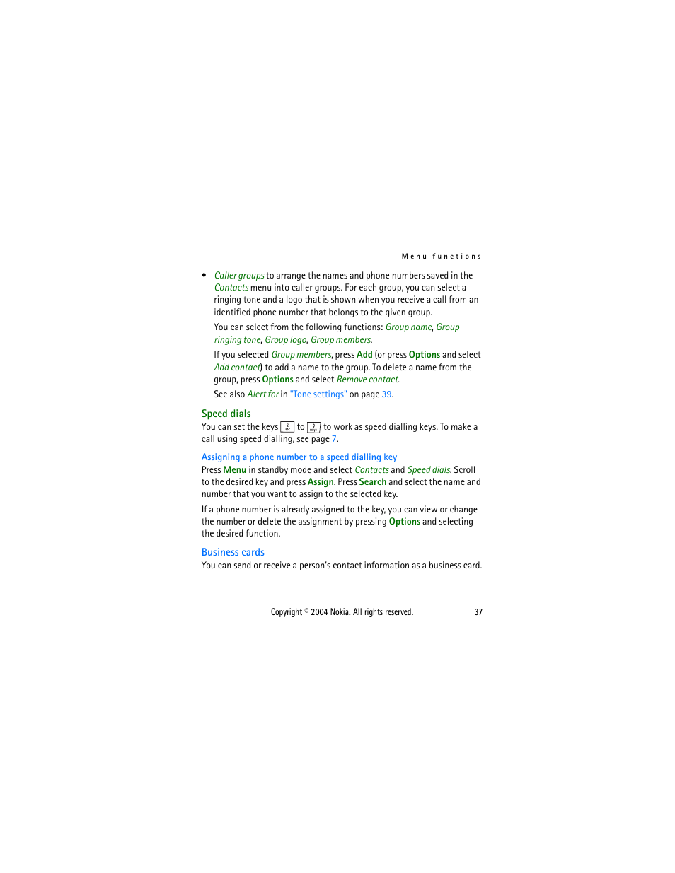 Speed dials | Nokia 2650 User Manual | Page 52 / 106