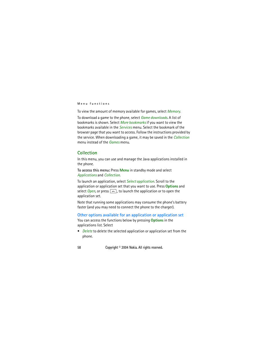 Collection | Nokia 2650 User Manual | Page 73 / 106