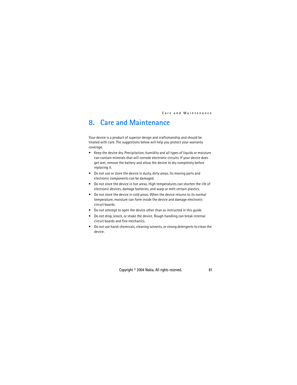 Care and maintenance | Nokia 2650 User Manual | Page 96 / 106