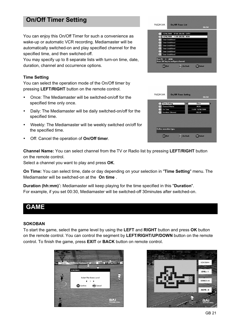 On/off timer setting game | Nokia 9450 S User Manual | Page 21 / 28
