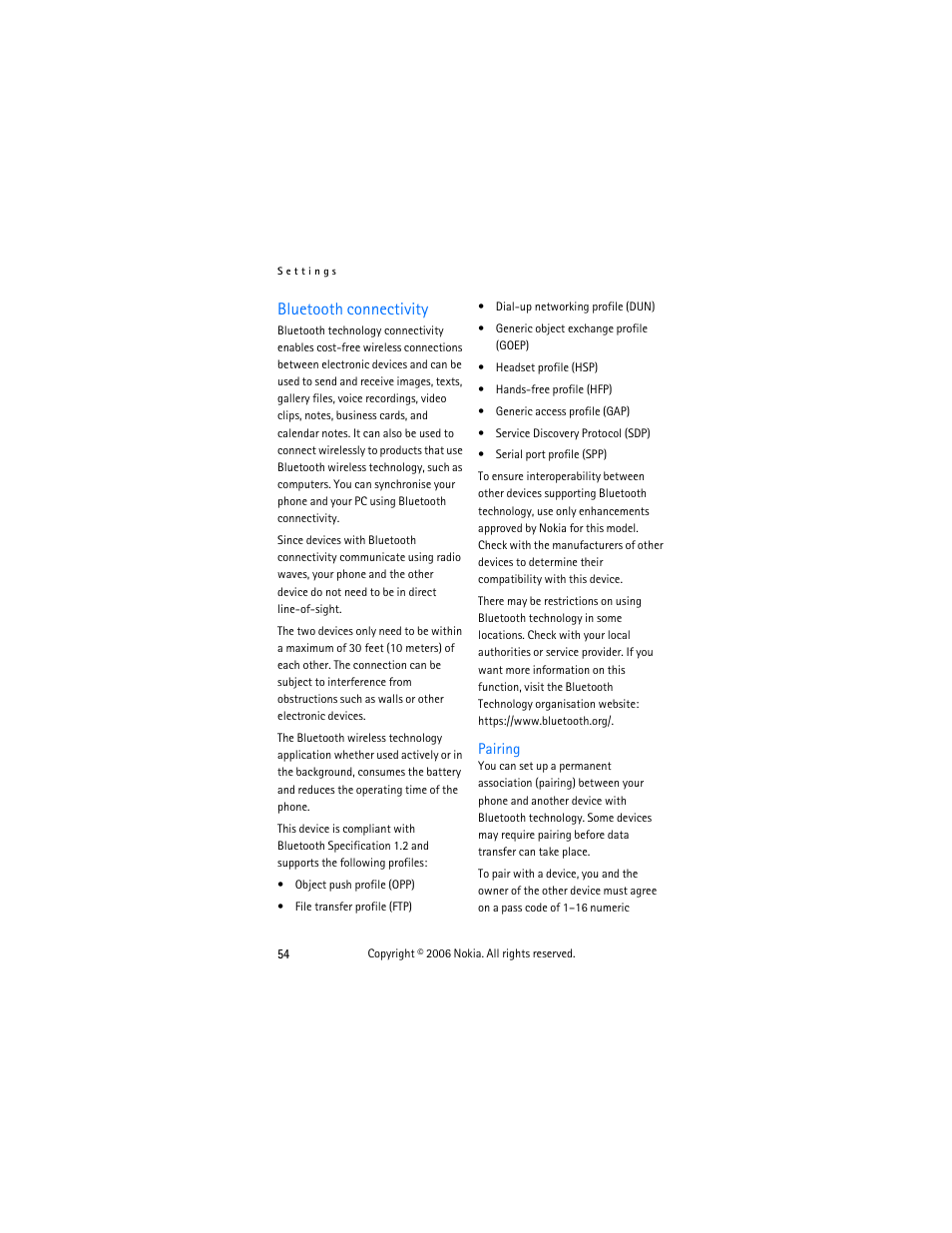 Bluetooth connectivity, Pairing | Nokia 2855 User Manual | Page 64 / 104