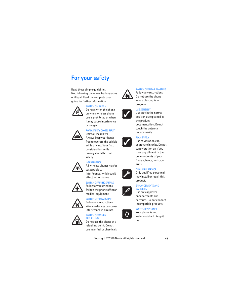 For your safety | Nokia 2855 User Manual | Page 7 / 104
