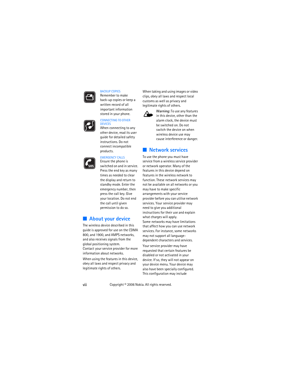 About your device, Network services | Nokia 2855 User Manual | Page 8 / 104