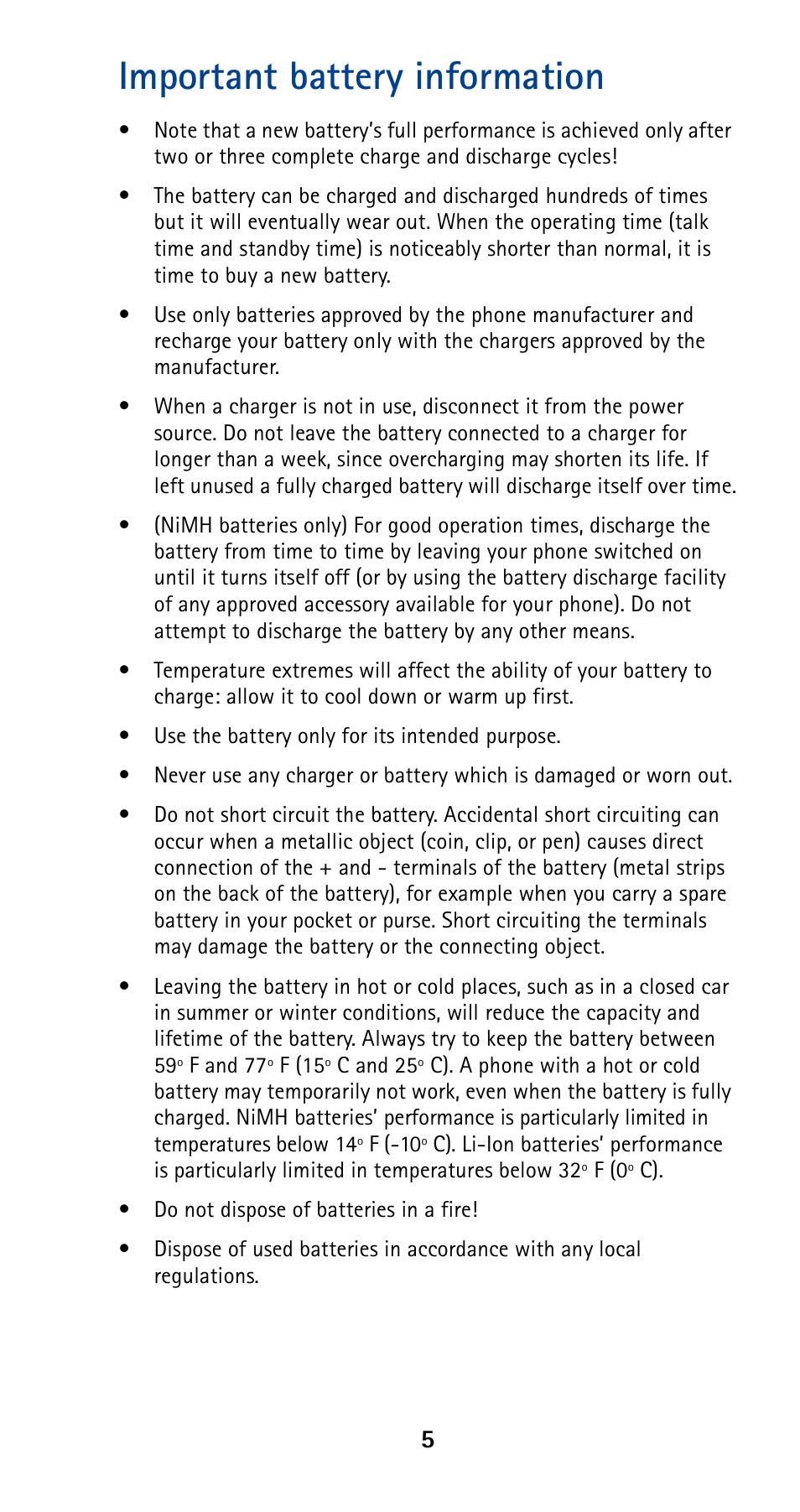 Important battery information | Nokia 5160 User Manual | Page 12 / 81
