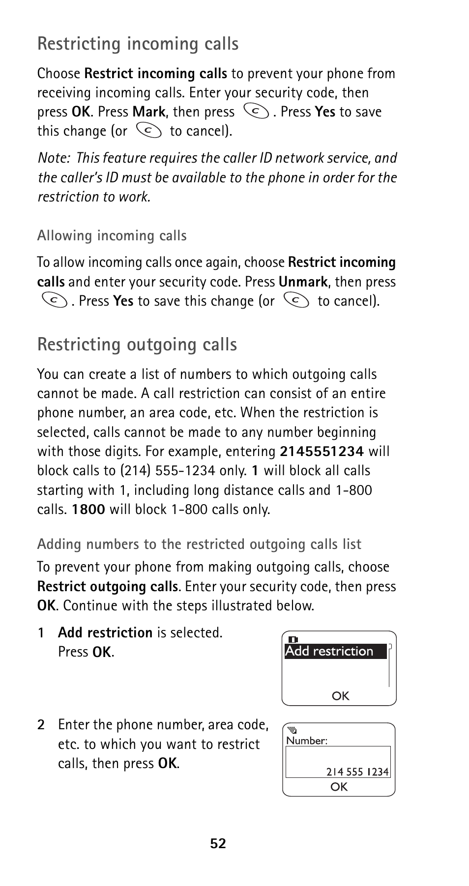 Restricting incoming calls, Restricting outgoing calls | Nokia 5160 User Manual | Page 59 / 81