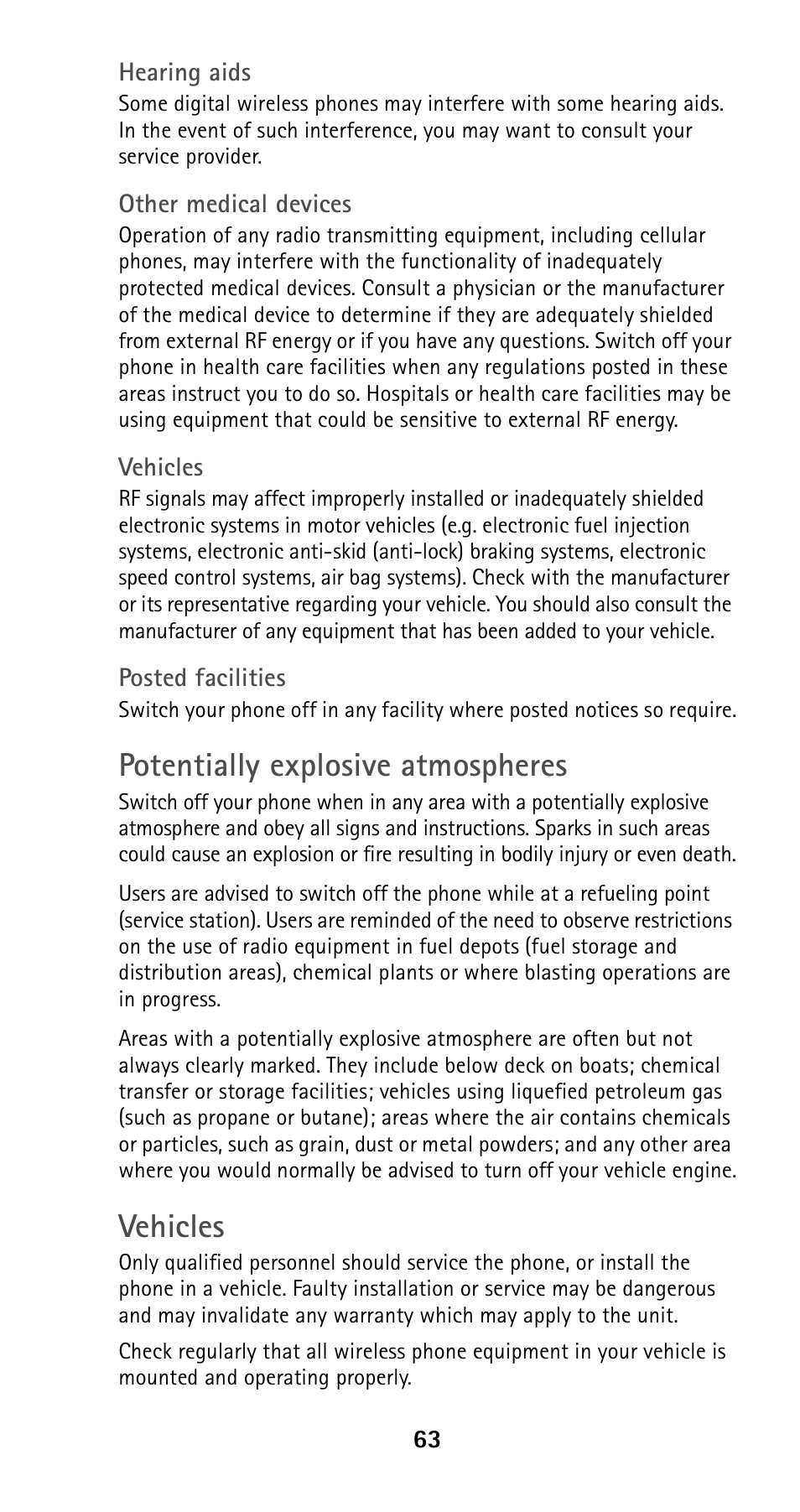 Potentially explosive atmospheres, Vehicles | Nokia 5160 User Manual | Page 70 / 81