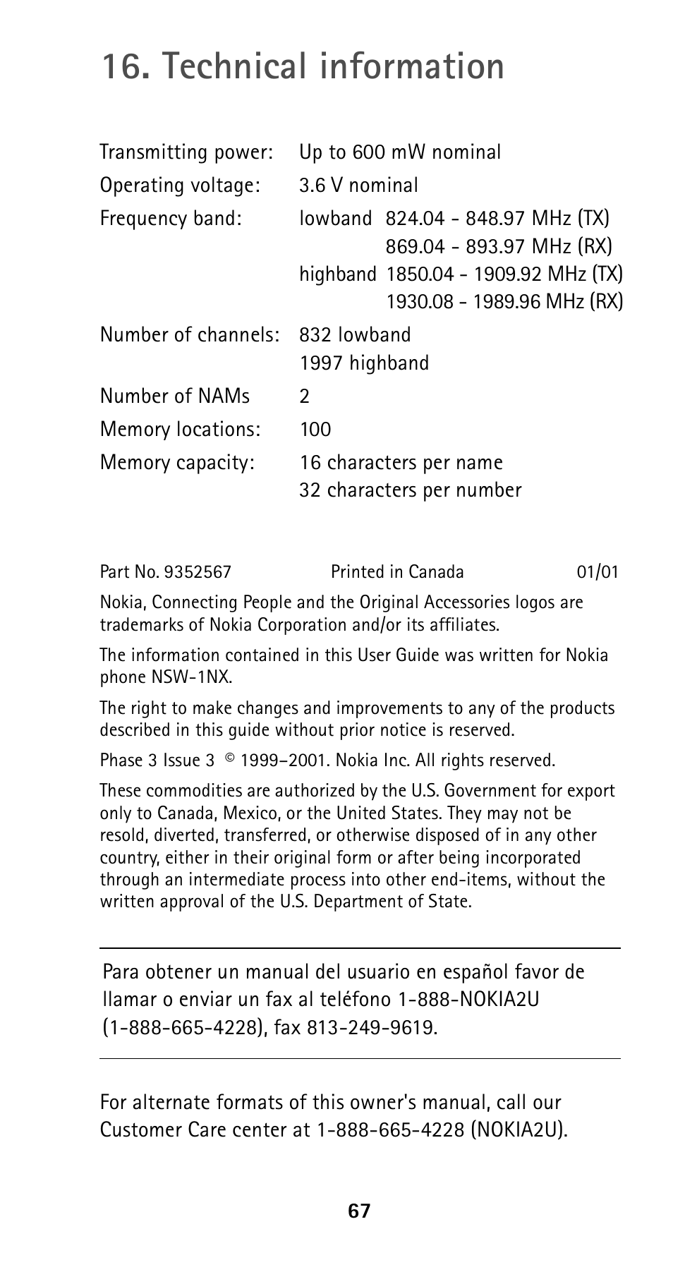 Technical information | Nokia 5160 User Manual | Page 74 / 81