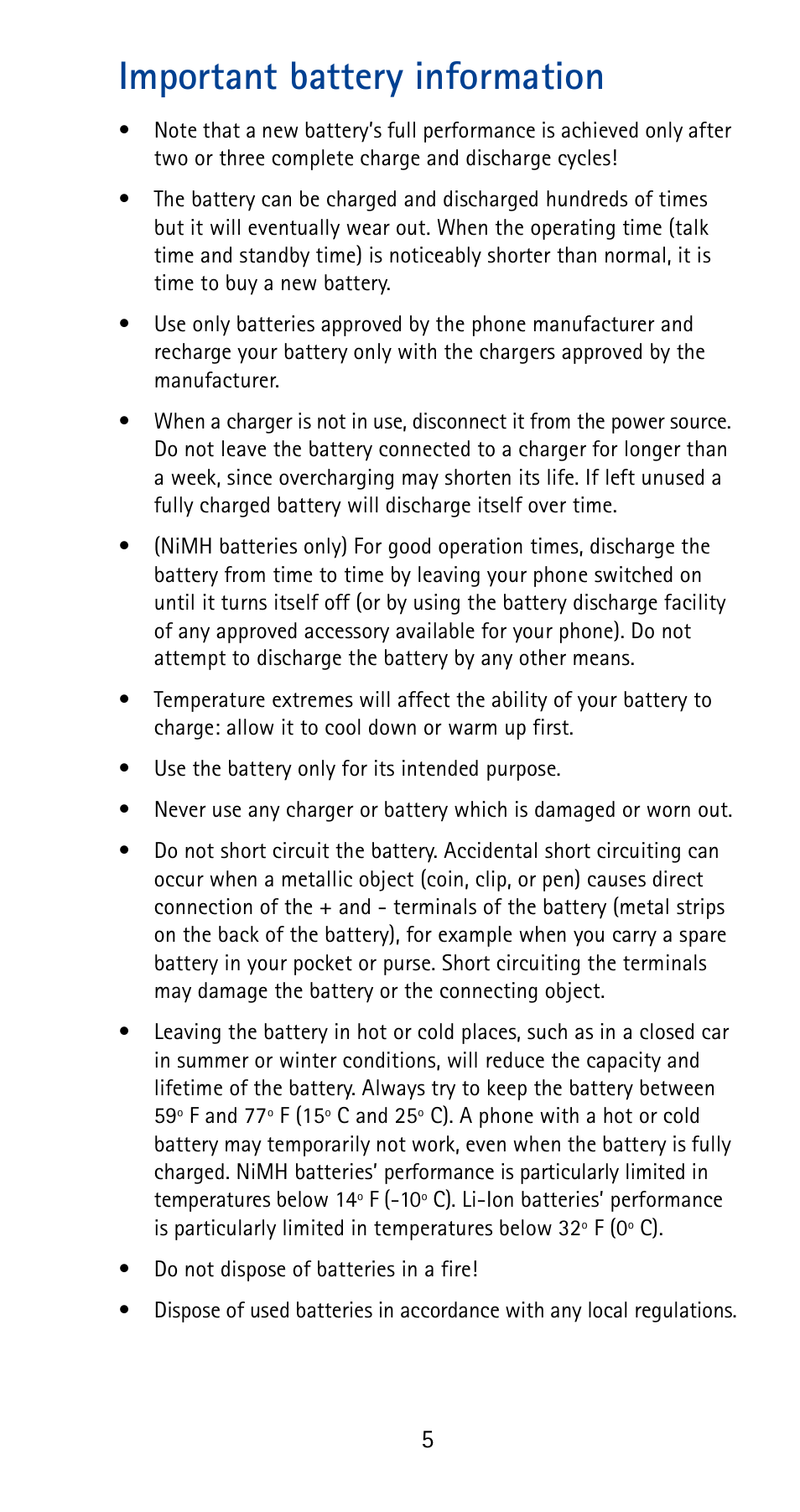 Important battery information | Nokia 5165 User Manual | Page 12 / 93