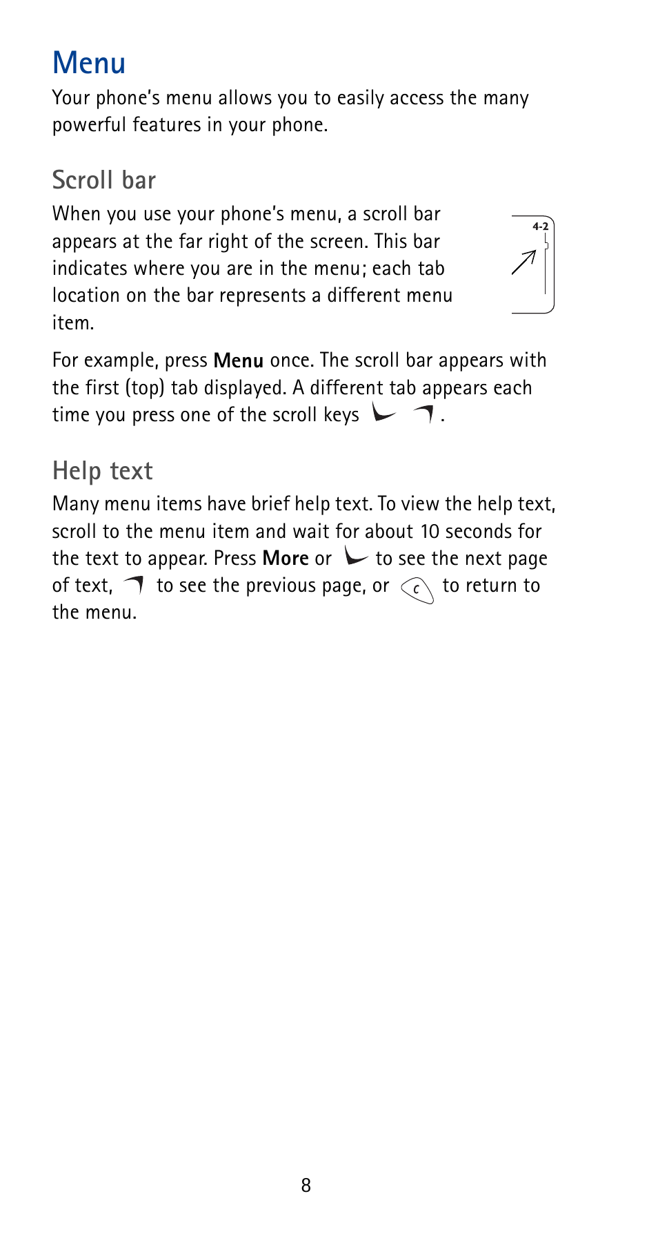 Menu, Scroll bar, Help text | Nokia 5165 User Manual | Page 15 / 93